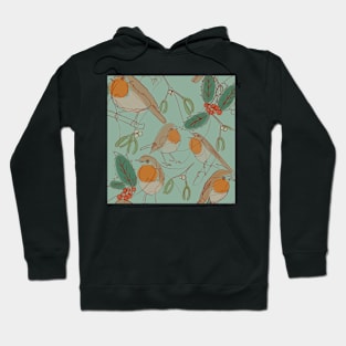 Robin, holly and mistletoe continuous line Hoodie